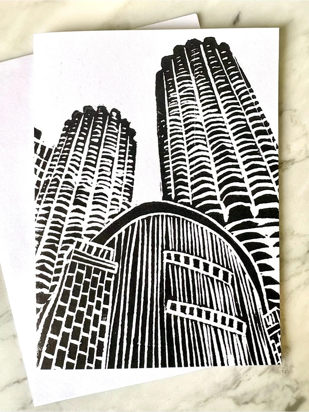 Chicago Linocut Note Cards Set of 6 | Marina City and House of Rock Print | Art